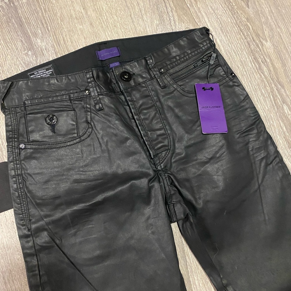 Jack & Jones Boys Black Skinny Jeans Purple Label Coated Cotton 28x29 - Picture 4 of 11